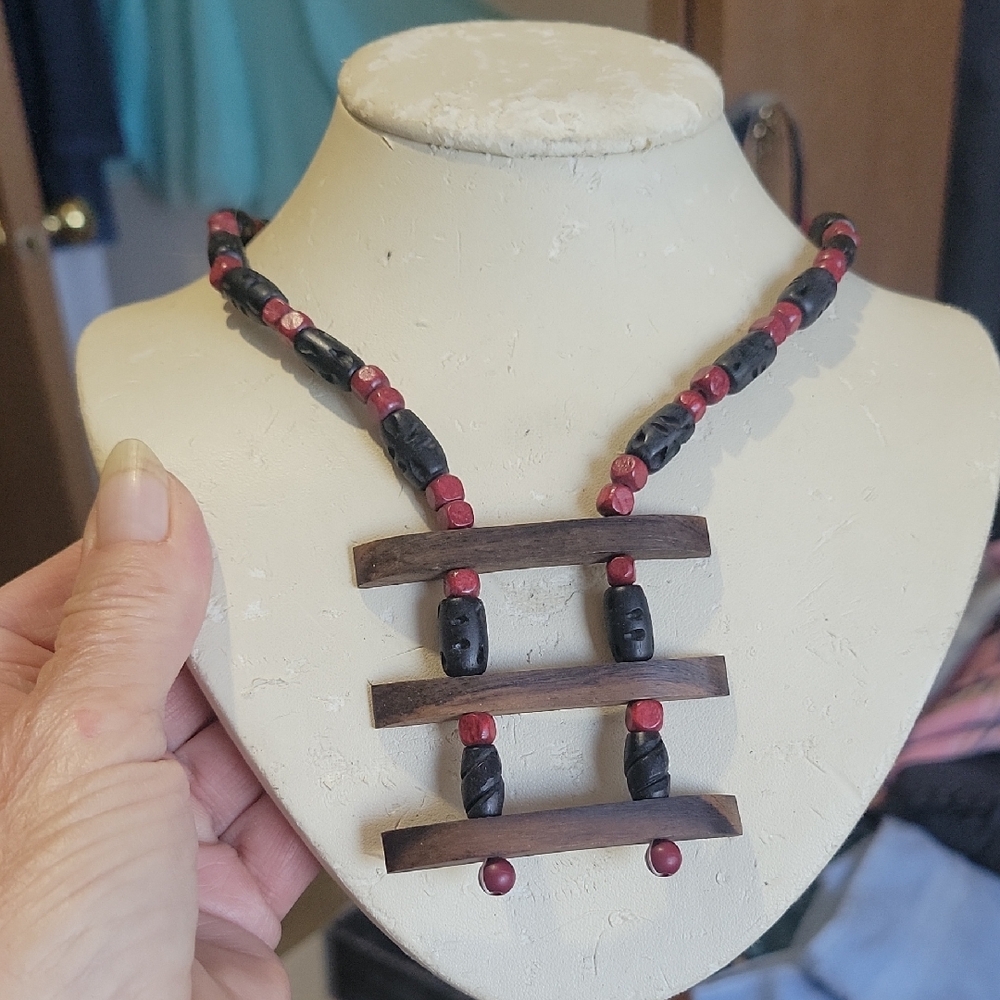 Handcrafted Black and Red Beaded Necklace 20"